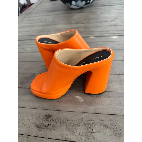 PROENZA SCHOULER Forma 110mm Platform Sandals Orange Leather Mules Size 36 - Picture 9 of 10
